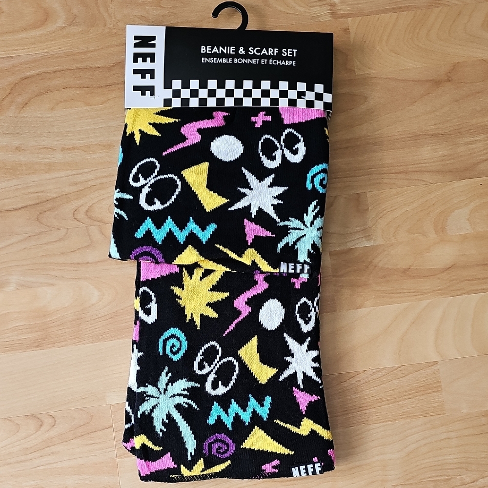 Neff Black and Yellow Beanie And Scarf Set Vibrant Design